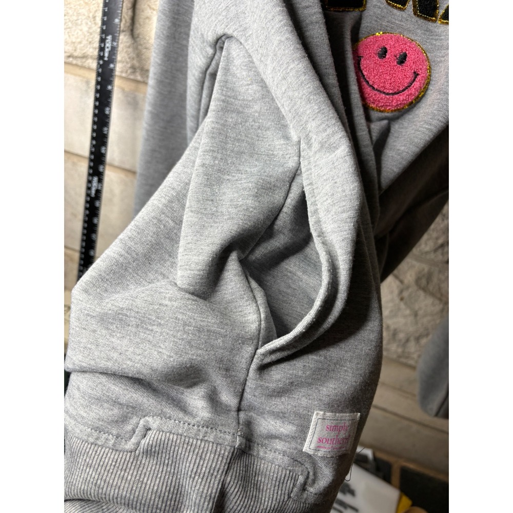 Simply Southern Be Kind Smiley Face Gray Sweatshirt Womens Large Pockets Glitter - Picture 5 of 7